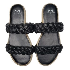Marc Fisher | Jaimee Black Braided Genuine Leather Double Strap Sandals Women 6